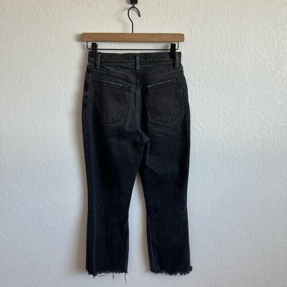 Abercrombie & Fitch Ultra High Rise Frayed Kick Flare Denim Jean Washed Black 25 - Picture 7 of 10